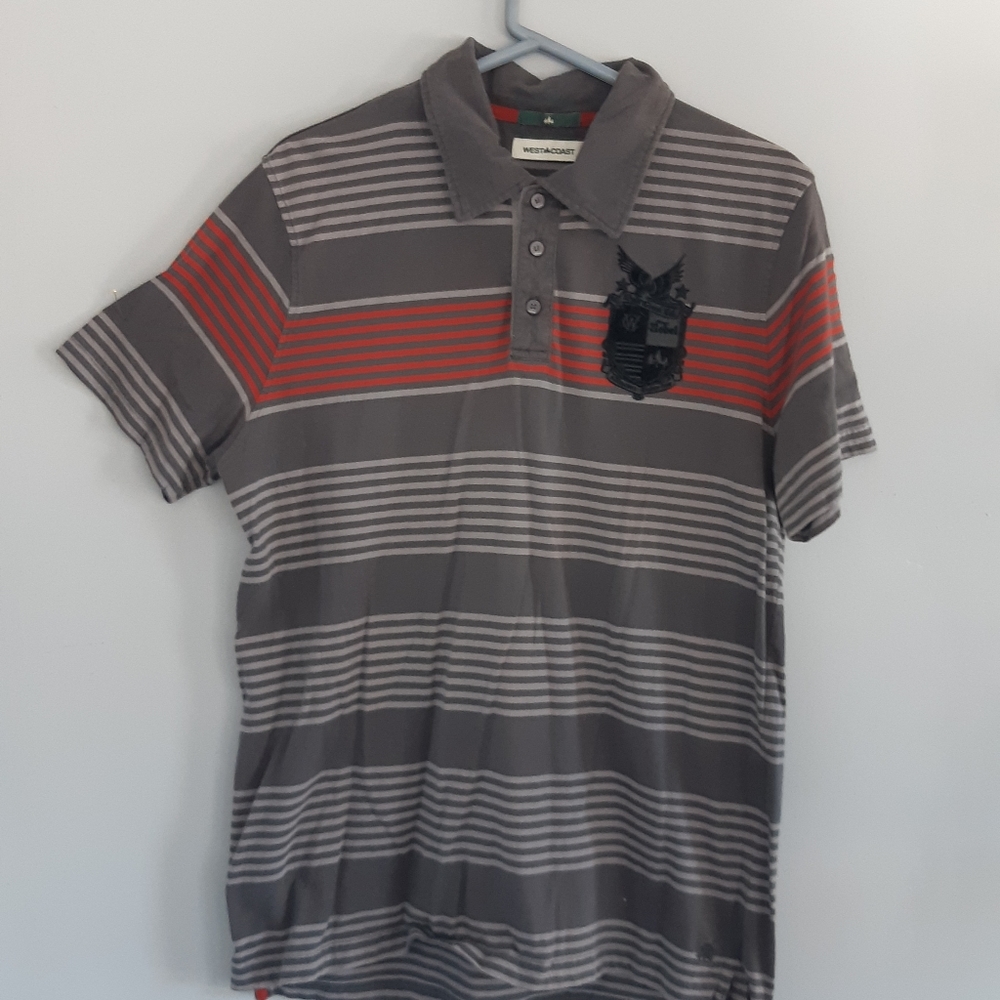 West Coast Men's Short sleeves Polo Sweater  Size XL striped  gray orange